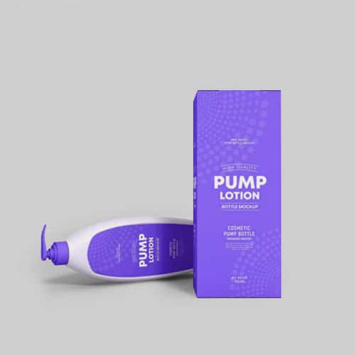 Custom pump lotion bottle packaging in sleek purple design